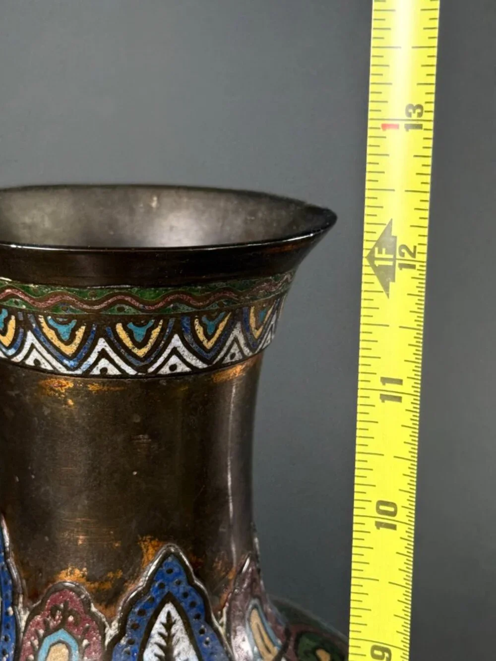Antique Japanese Meiji Era Cloisonné Vase Intricate Floral Scroll Enamel Bronze